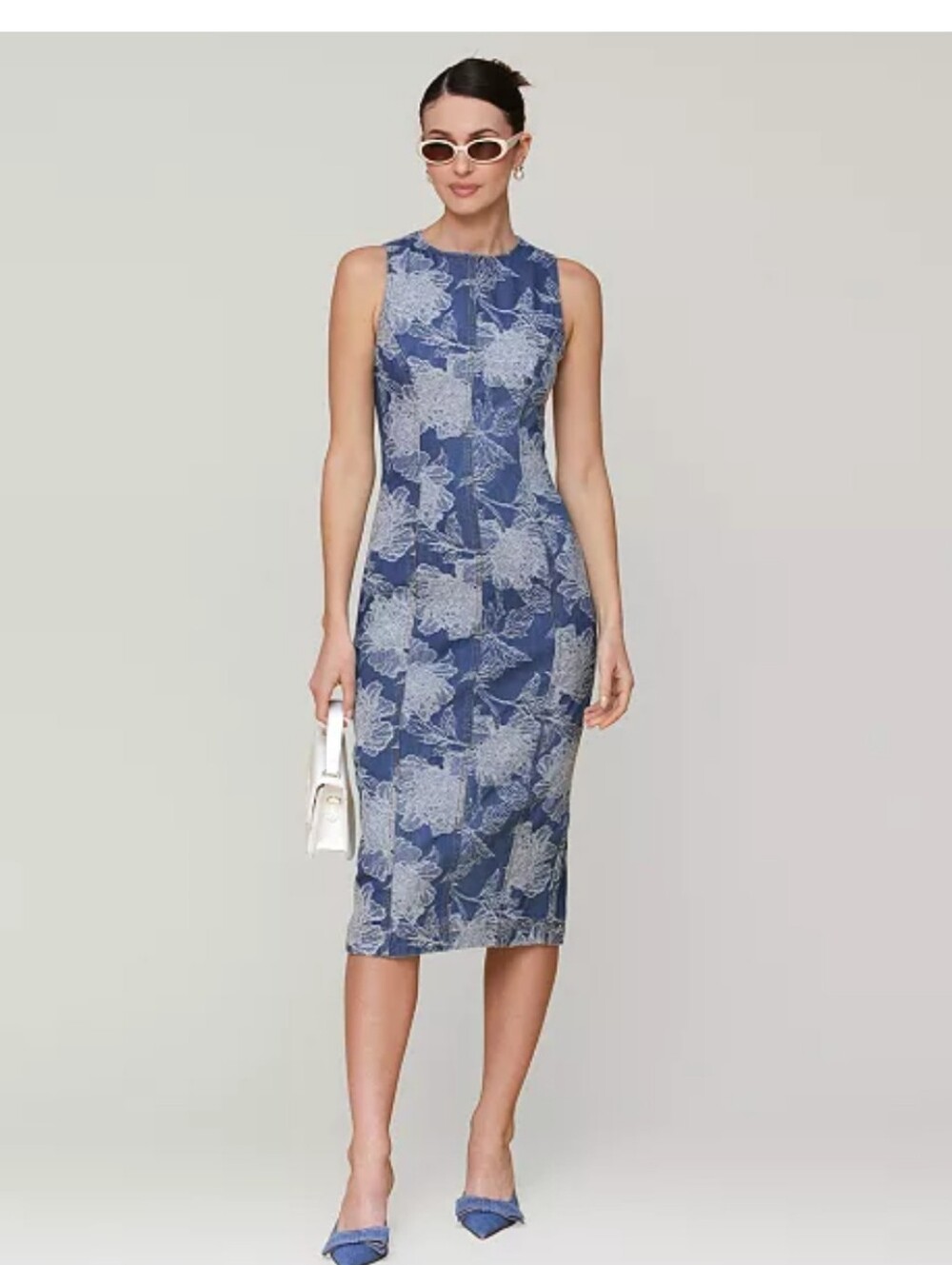 Avec Les Filles NWT Blue Floral Jacquard Midi Sheath Dress Size 14 $159 Party